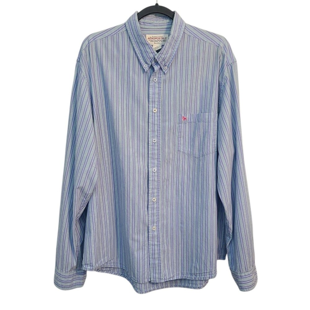 Aeropostale Mens XL Blue Stripe LS Button Down Shirt Office Preppy Party Casual